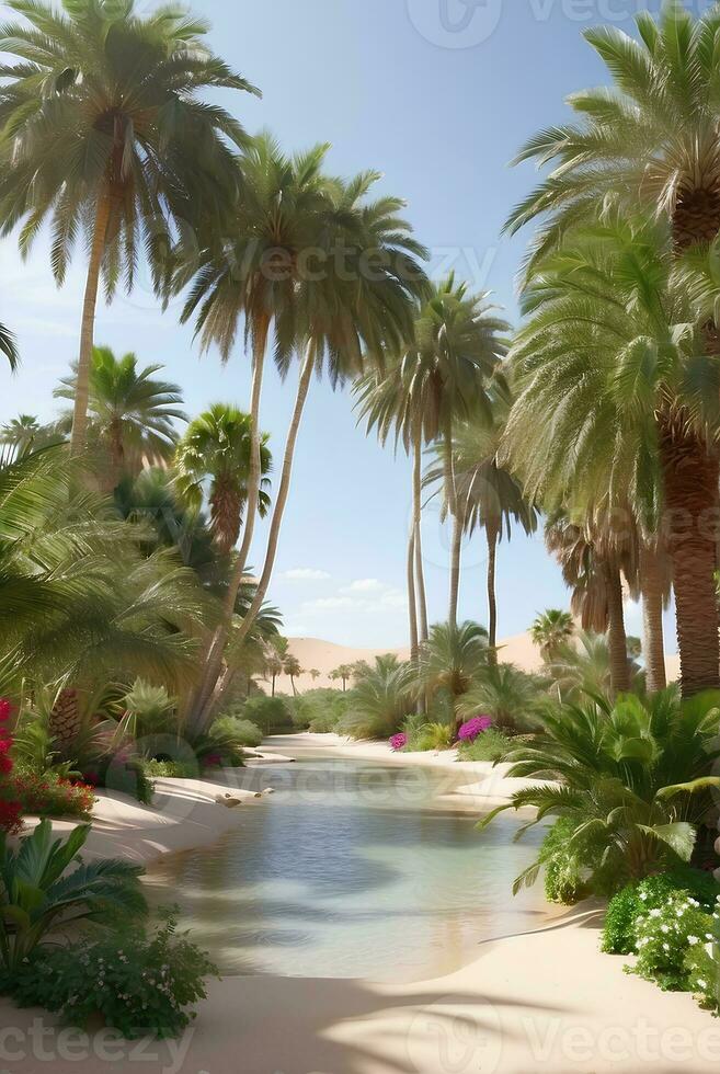 bellissimo oasi con tropicale impianti nel deserto. foto