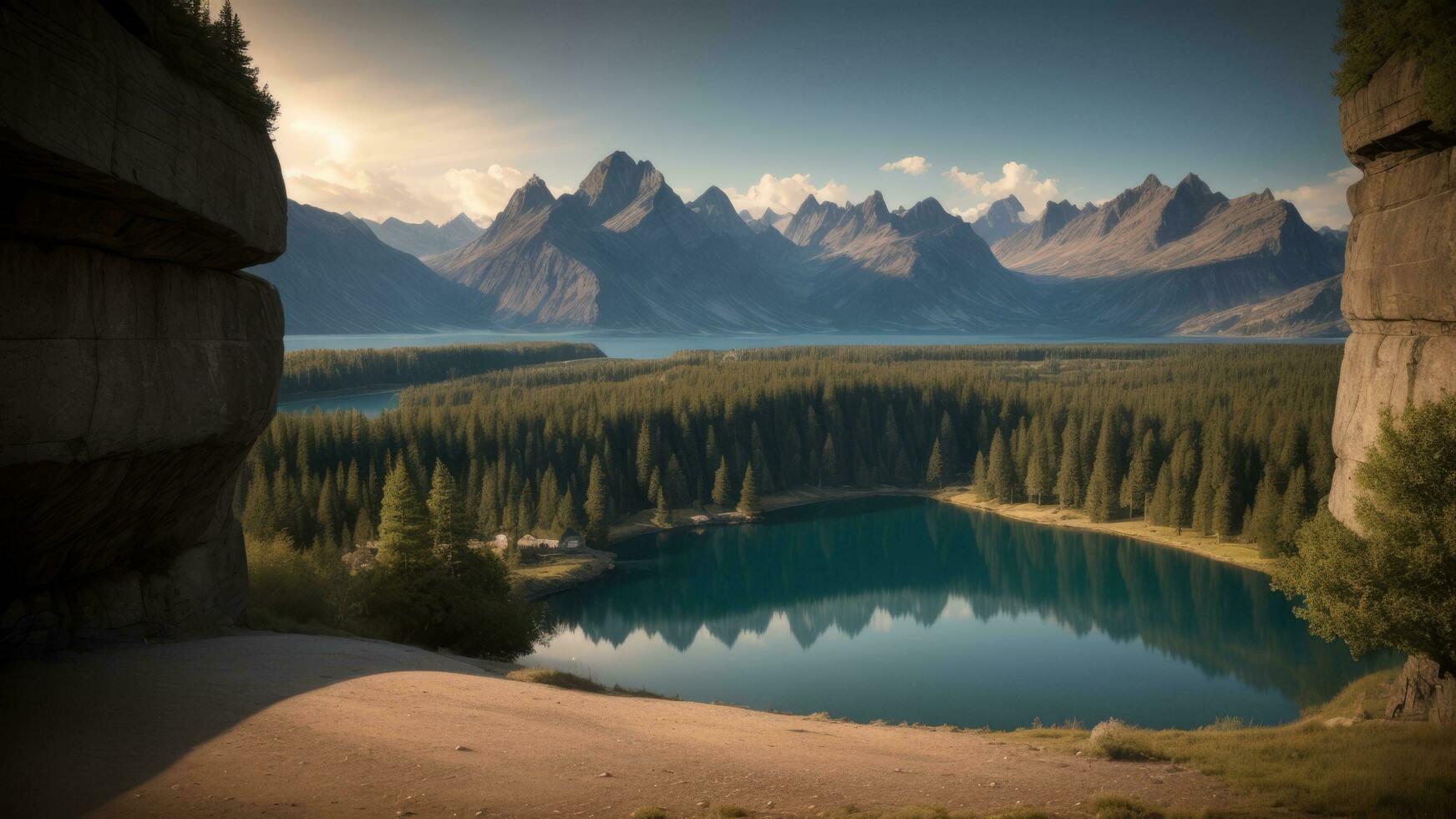 lago e montagne. ai generato foto