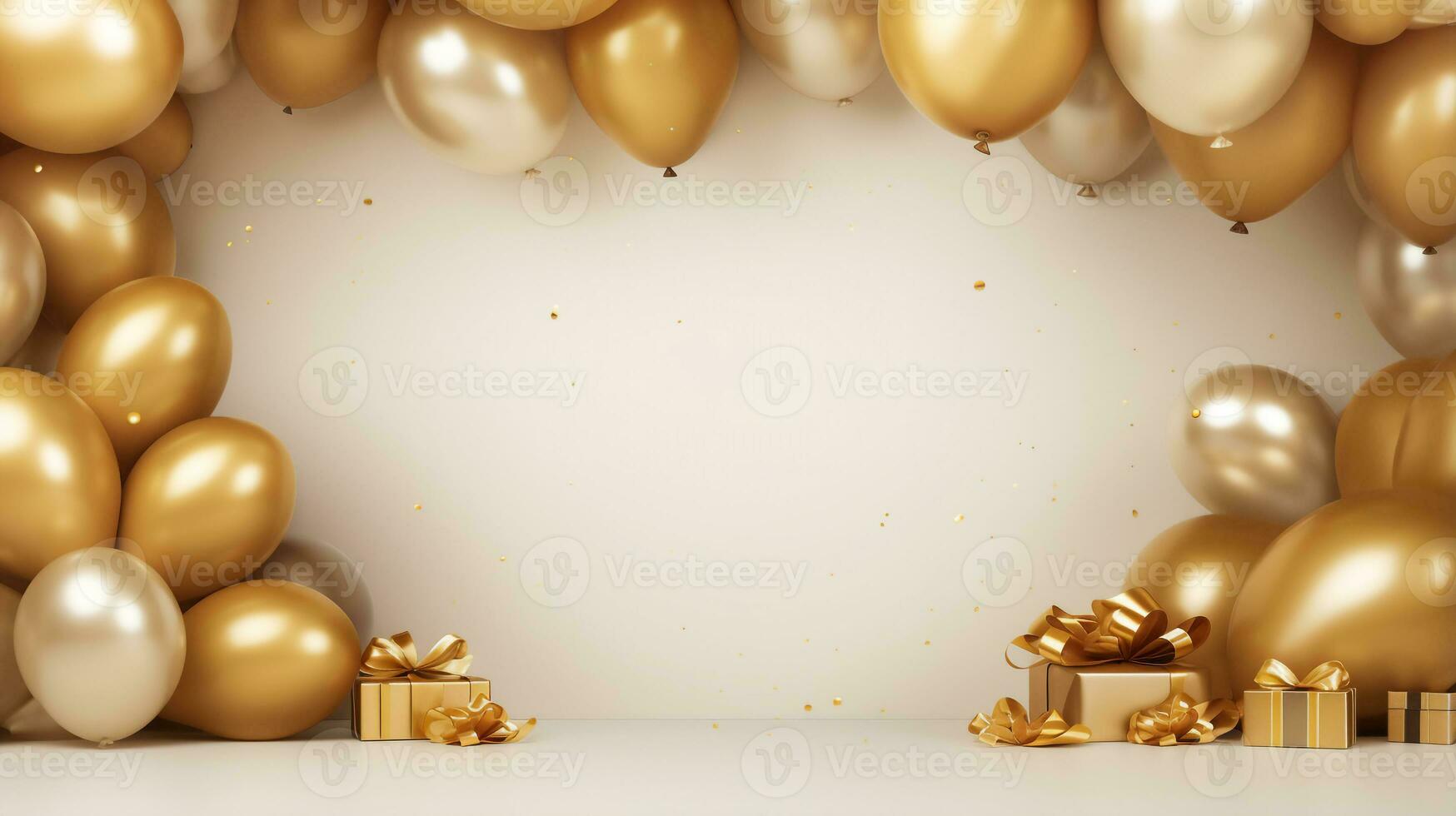 Palloncino ghirlanda decorazione elementi, scena di bianca giallo d'oro palloncini telaio per Prodotto presentazione ,Natale celebrazione sfondo . foto