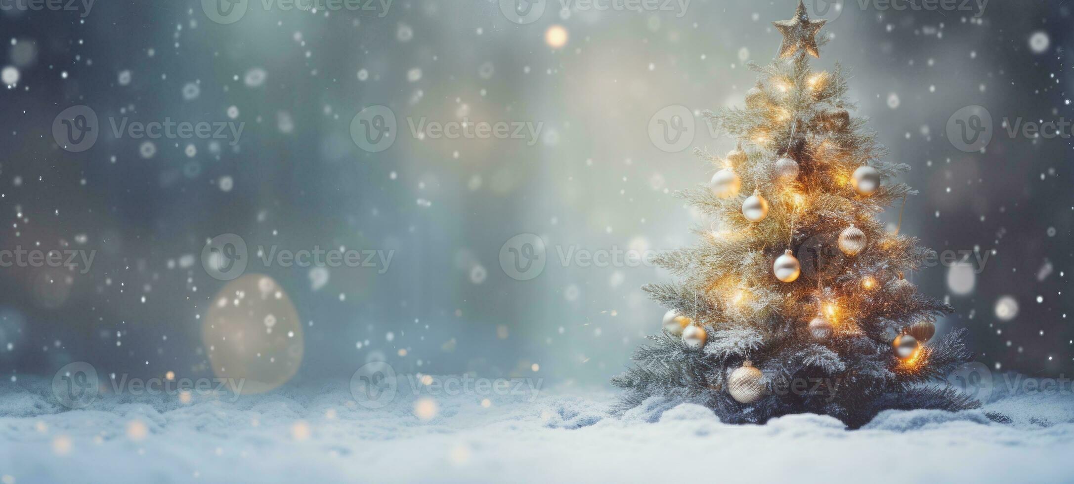 ai generato allegro Natale, Natale giorno, un' Natale albero decorato con lussuoso e bellissimo i regali. di Santa Claus per bambini per rendere loro sentire contento per un' lungo tempo durante il vacanze. foto