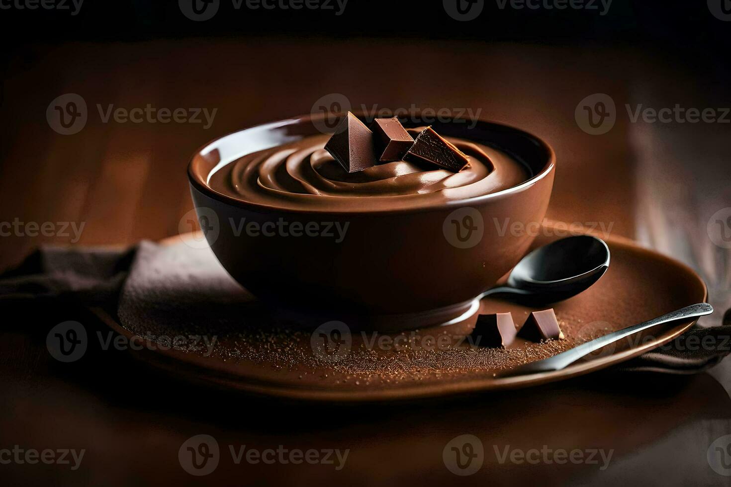 cioccolato budino nel un' ciotola. ai-generato foto