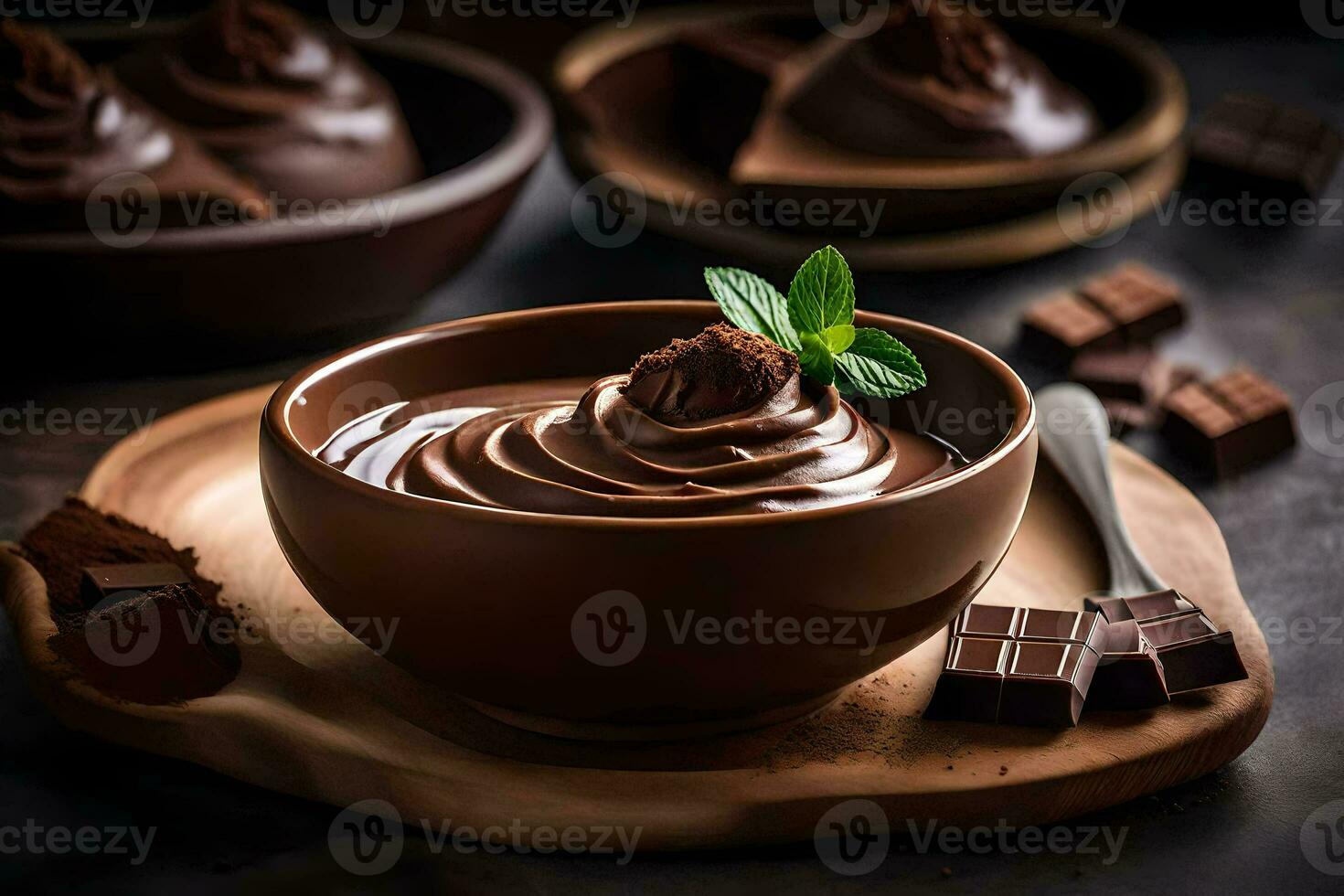 cioccolato budino nel un' ciotola. ai-generato foto