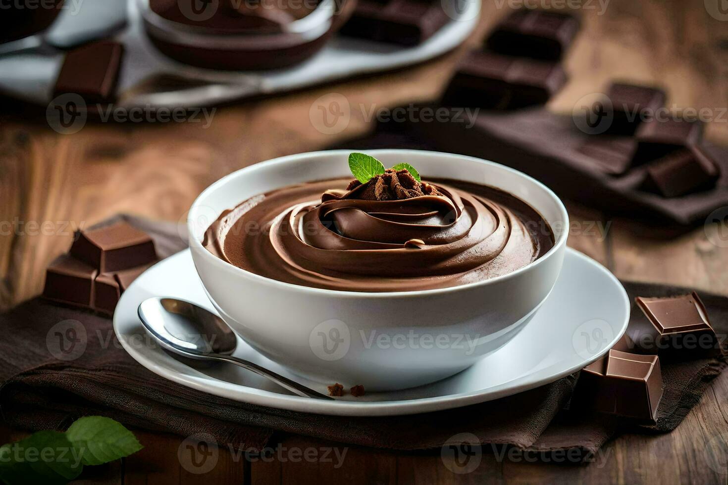 cioccolato budino nel un' ciotola. ai-generato foto