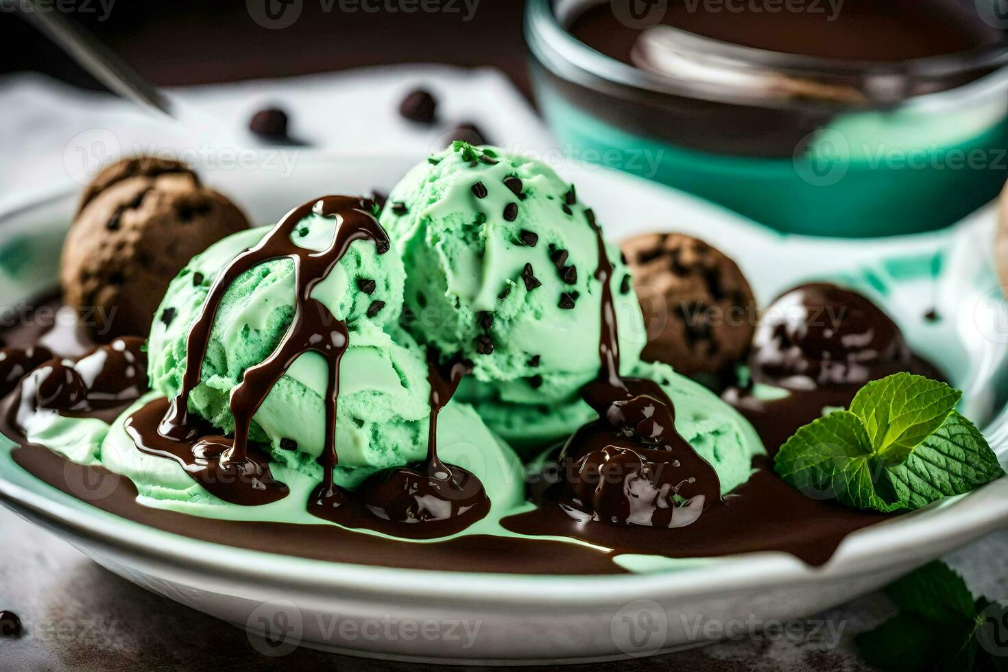 cioccolato menta ghiaccio crema nel un' ciotola. ai-generato foto