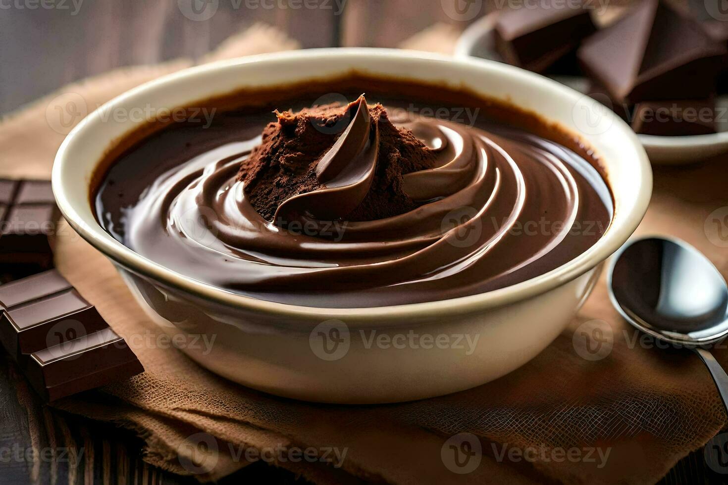 cioccolato budino nel un' ciotola. ai-generato foto