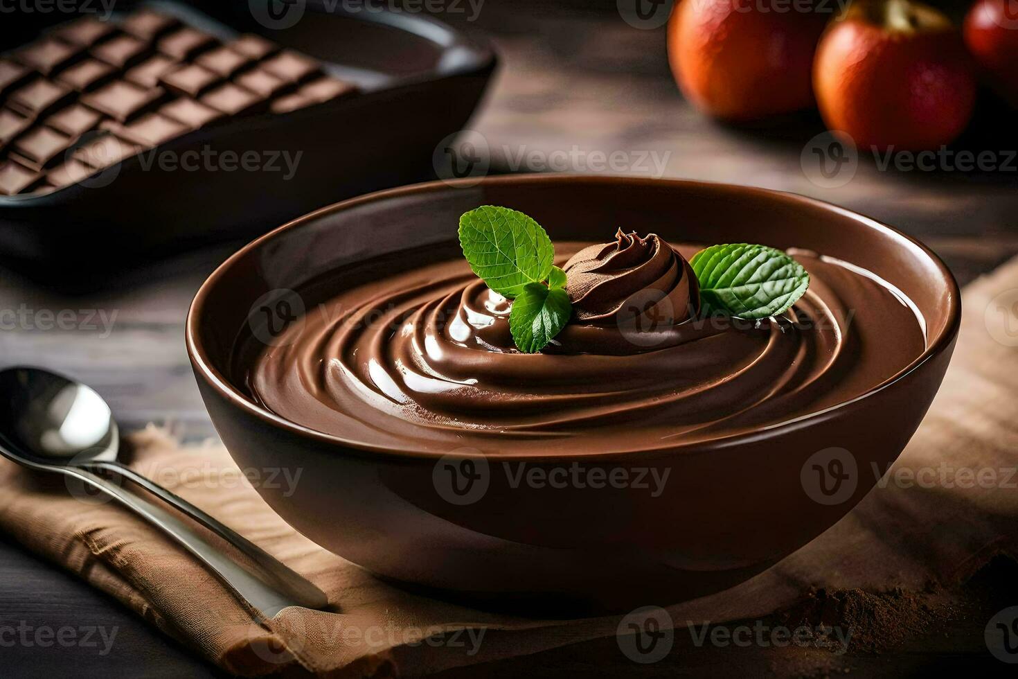 cioccolato budino nel un' ciotola. ai-generato foto