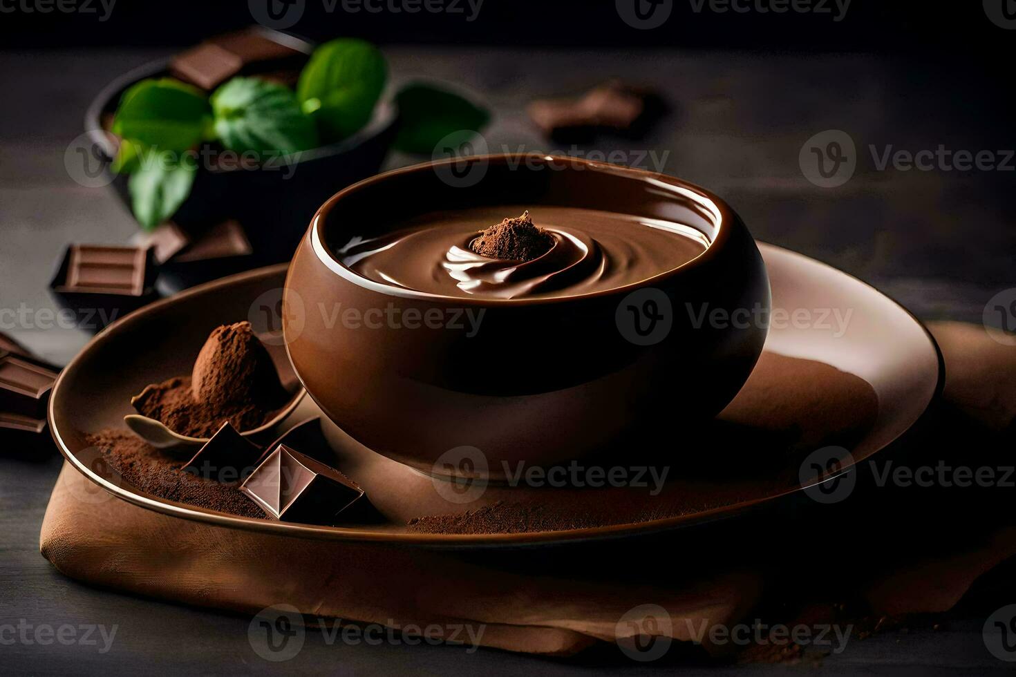 cioccolato budino con menta le foglie. ai-generato foto