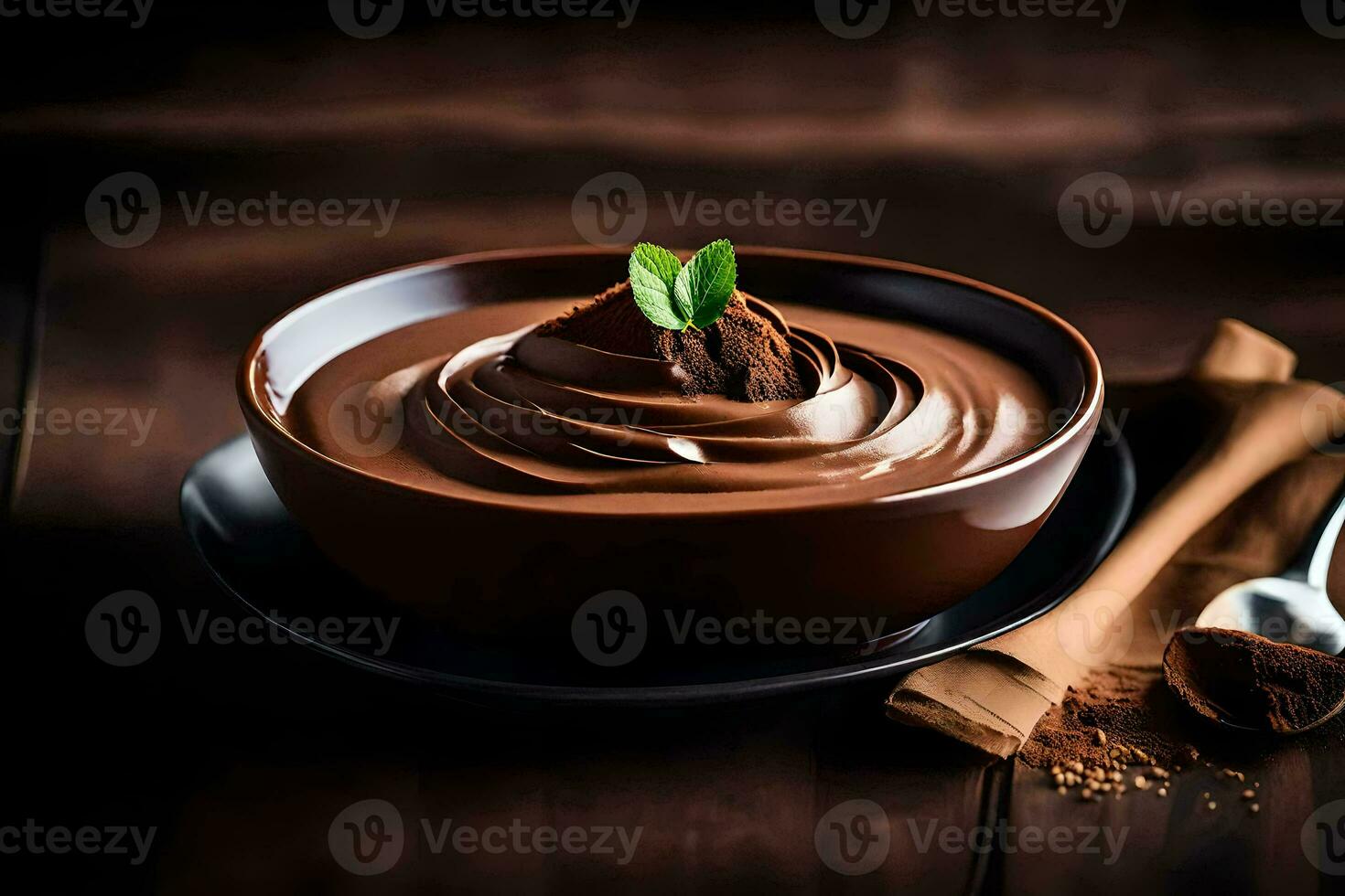 cioccolato budino nel un' ciotola. ai-generato foto