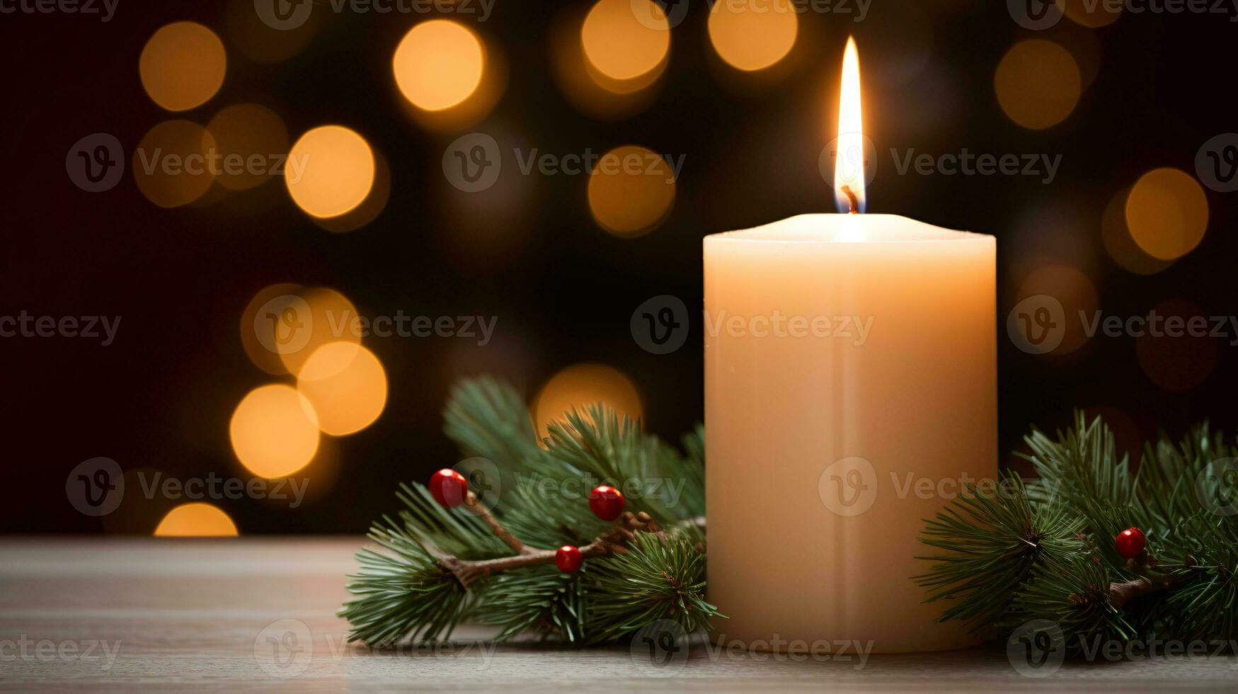 ai generativo vicino su di festivo Natale candela con liscio bokeh sfondo foto