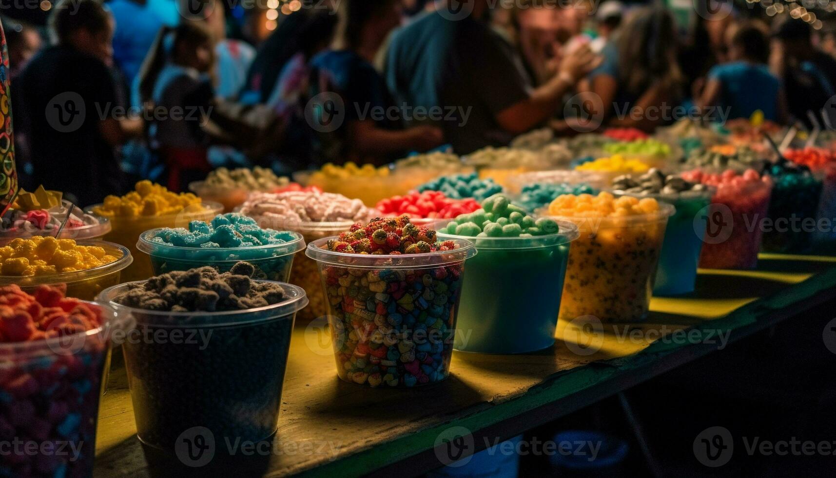 ai generato Multi colorato cioccolato regalo su tavolo con candela generato di ai foto