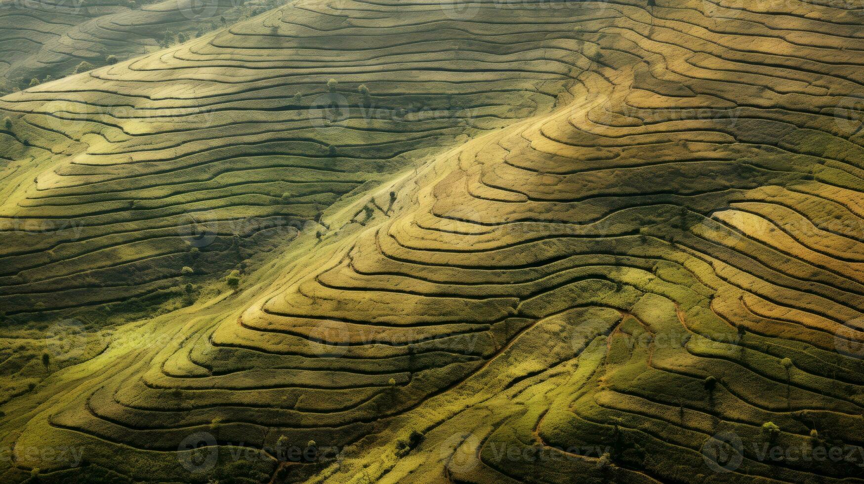 ai generato verde tè piantagione, superiore Visualizza struttura foto