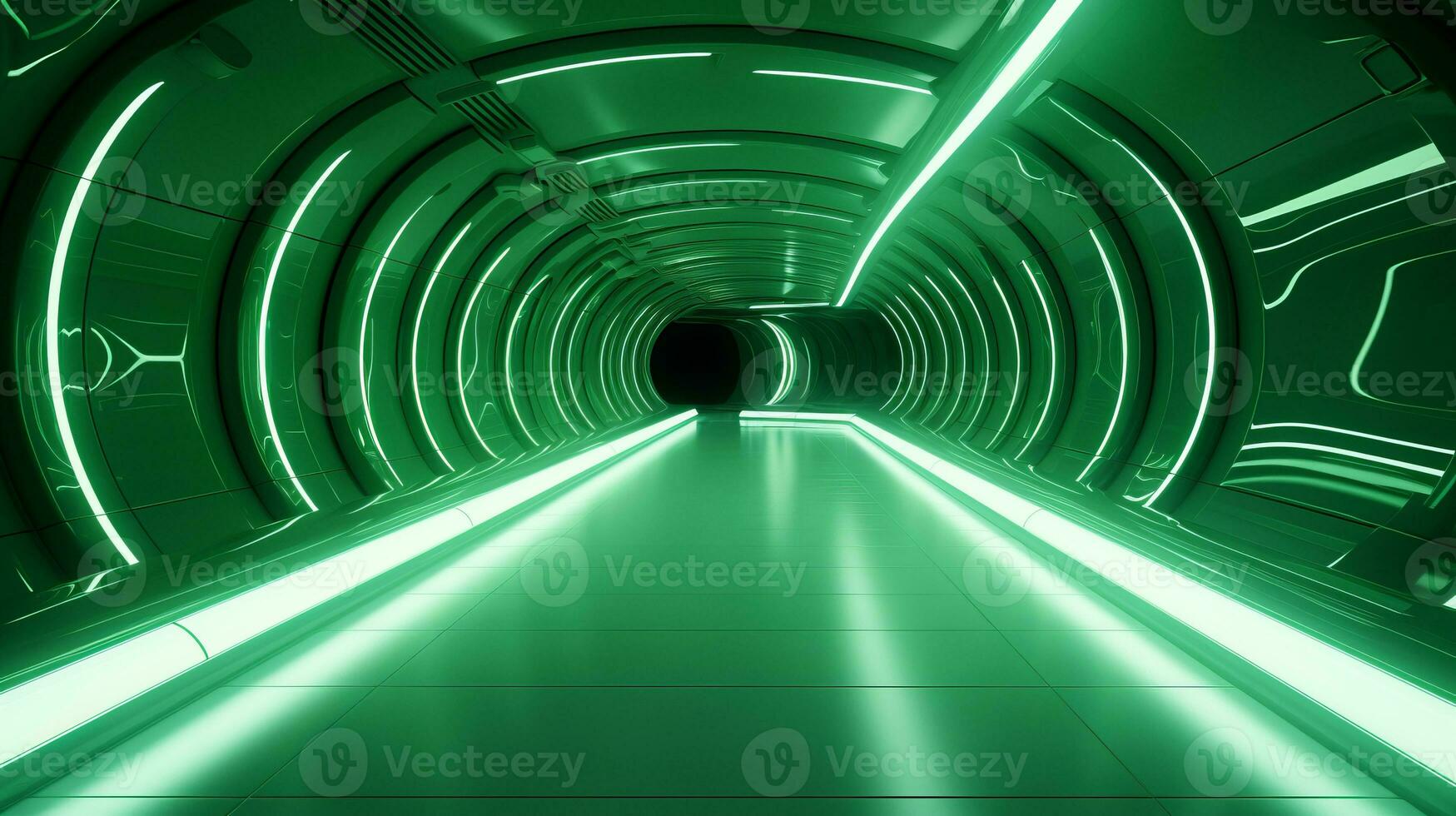 ai generato vuoto verde futuristico tunnel. tecnologia design. foto