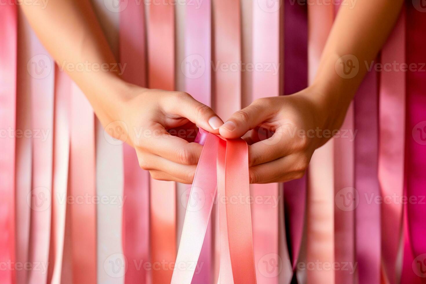 rosa ottobre - donna Tenere nastri nel rosa toni, un' simbolo di consapevolezza per il presto rivelazione di Seno cancro.insieme, noi siamo più forte. noi volontà battere Seno cancro. ai generativo foto