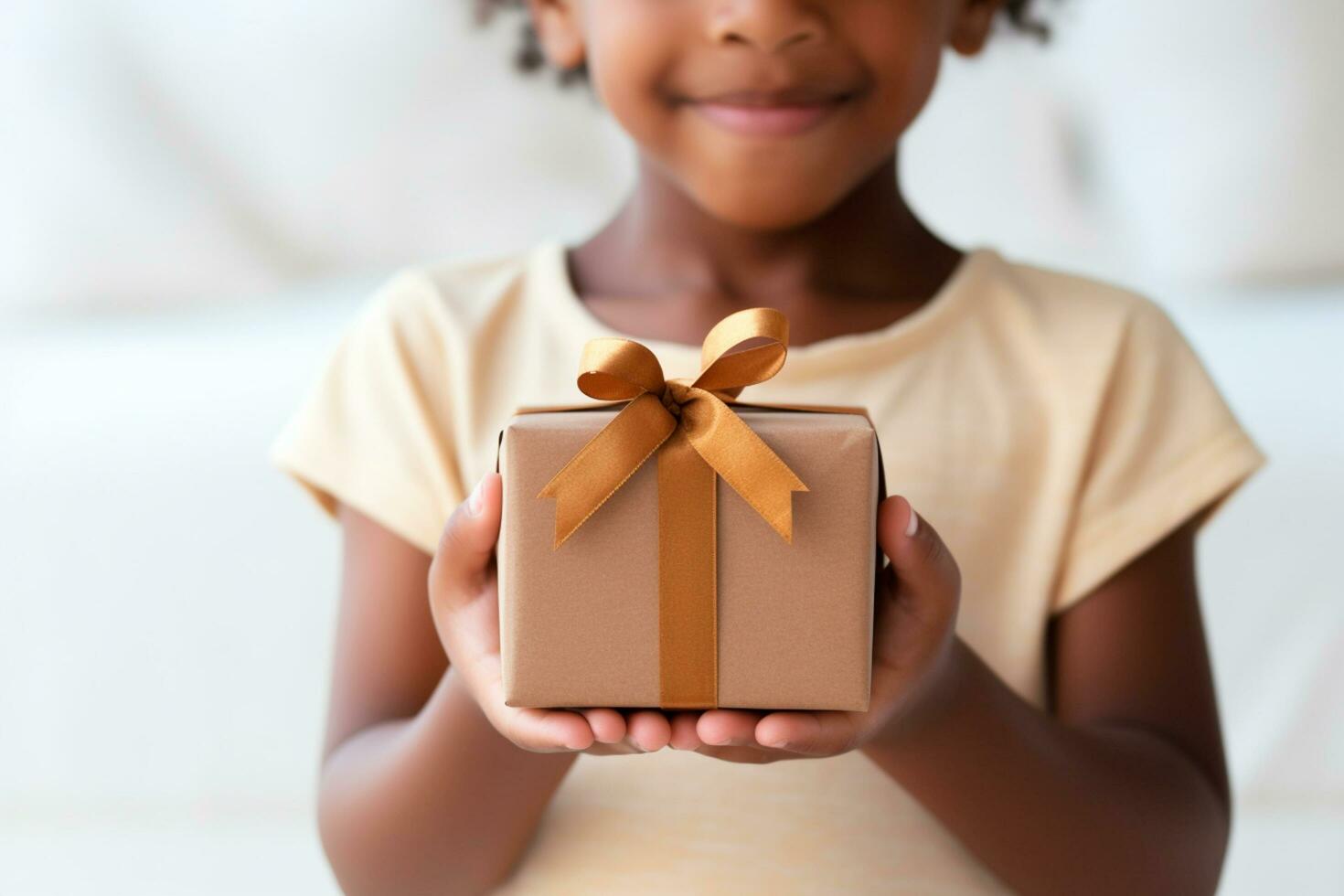 figli di giorno - un' bambino ricevente o dando un' regalo. figli di giorno è un' commemorativo Data, celebre ogni anno nel onore di bambini. ogni nazione ha un' celebrazione Data. ai generativo foto