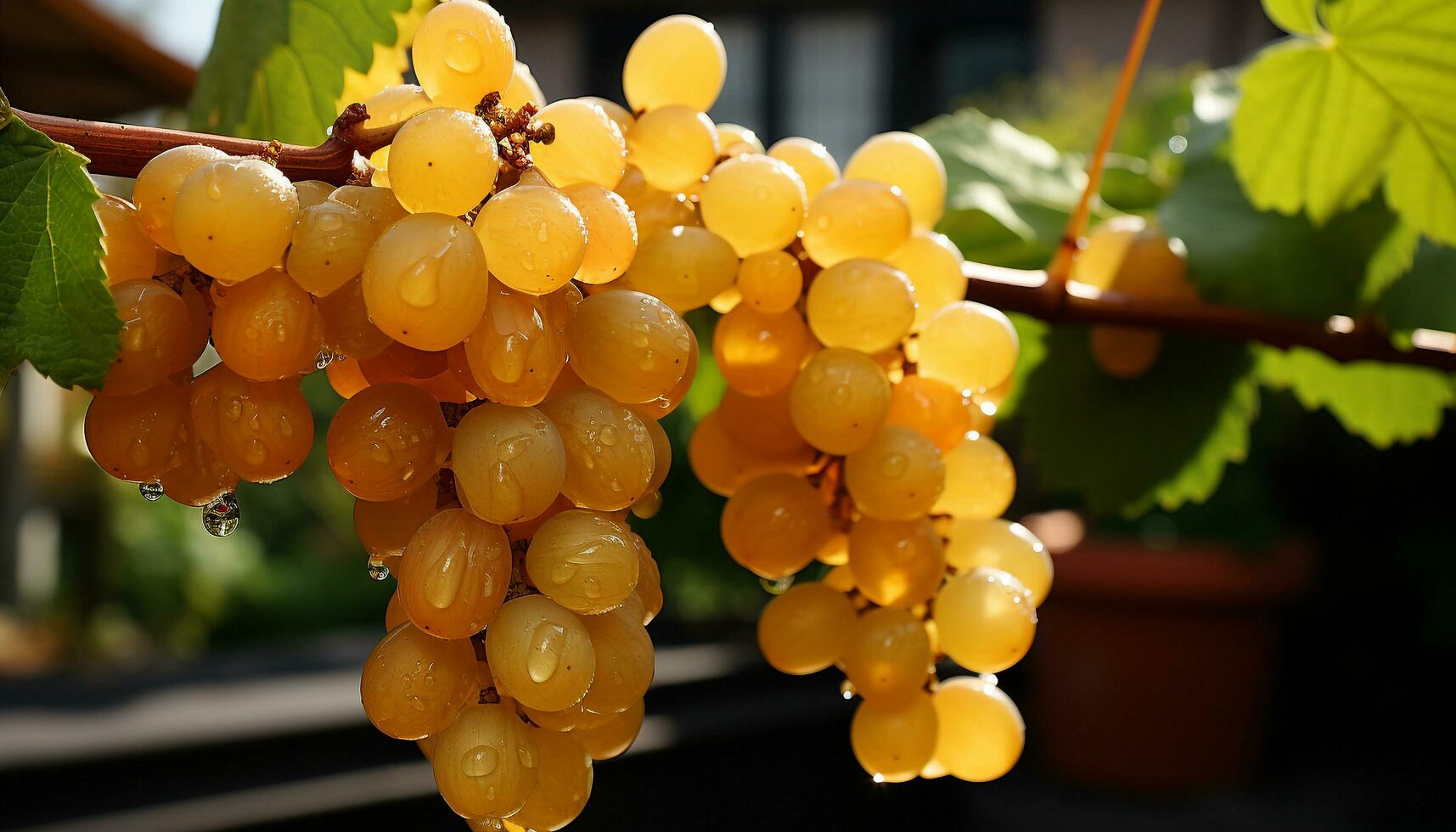 ai generato maturo uva grappoli nel vigneto, natura vivace autunno raccogliere generato di ai foto