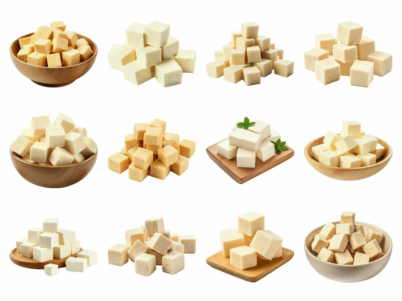 ai generato tofu cubi collezione isolato su bianca sfondo foto