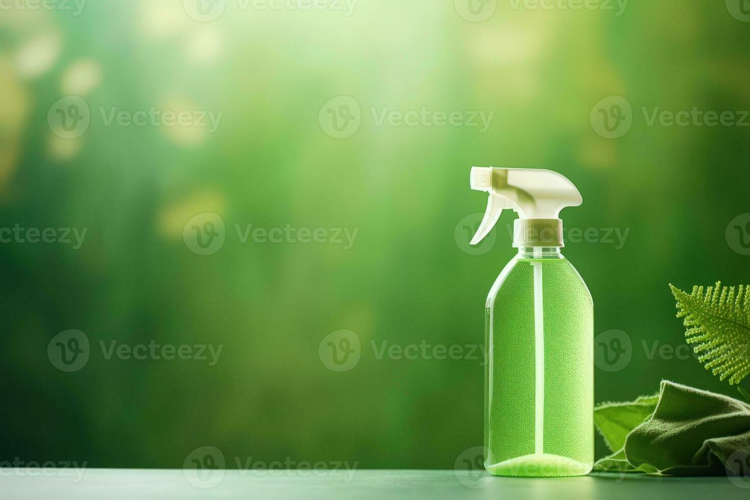 verde cosmetico Prodotto bottiglia con distributore pompa per pelle, corpo o capelli cura con verde le foglie a verde natura sfondo, davanti Visualizza. naturale cosmetico concetto, copia spazio. generativo ai foto