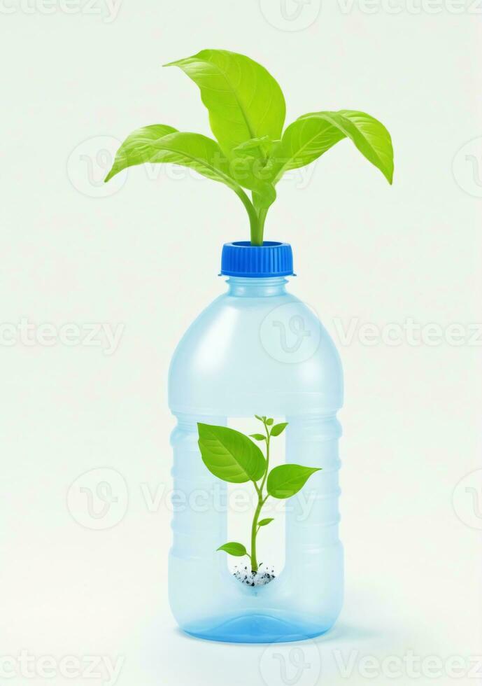 ai generato un' riciclato plastica bottiglia Usato per in crescita impianti isolato su un' bianca sfondo. ai generato foto