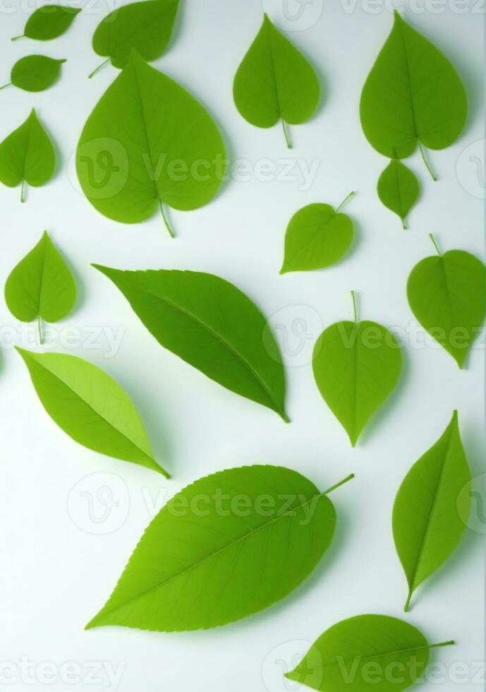 impostato di verde le foglie isolato su un' bianca sfondo. ai generato foto
