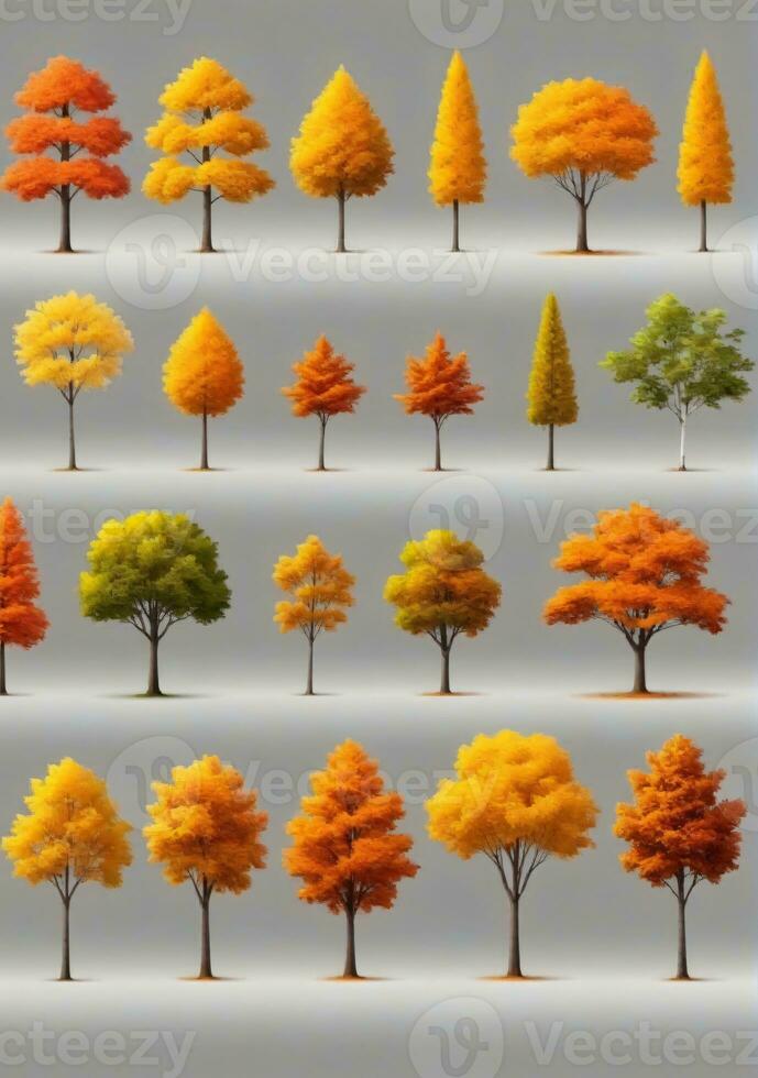 impostato di autunno alberi isolato su un' bianca sfondo. ai generato foto