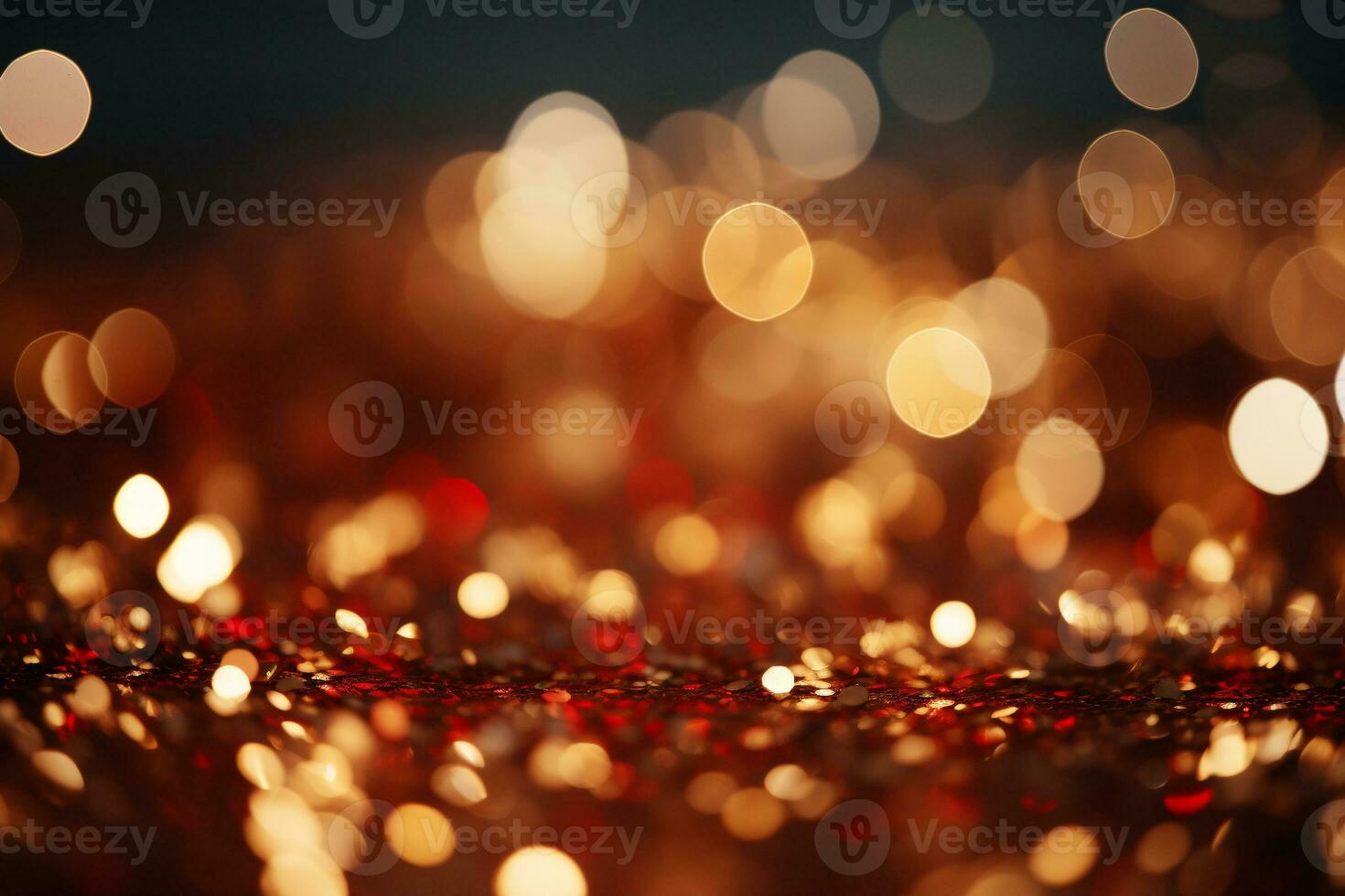 ai generato panoramico sfondo con colorato bokeh effetto. d'oro astratto luci su buio vacanza illuminazione e decorazione concetto foto