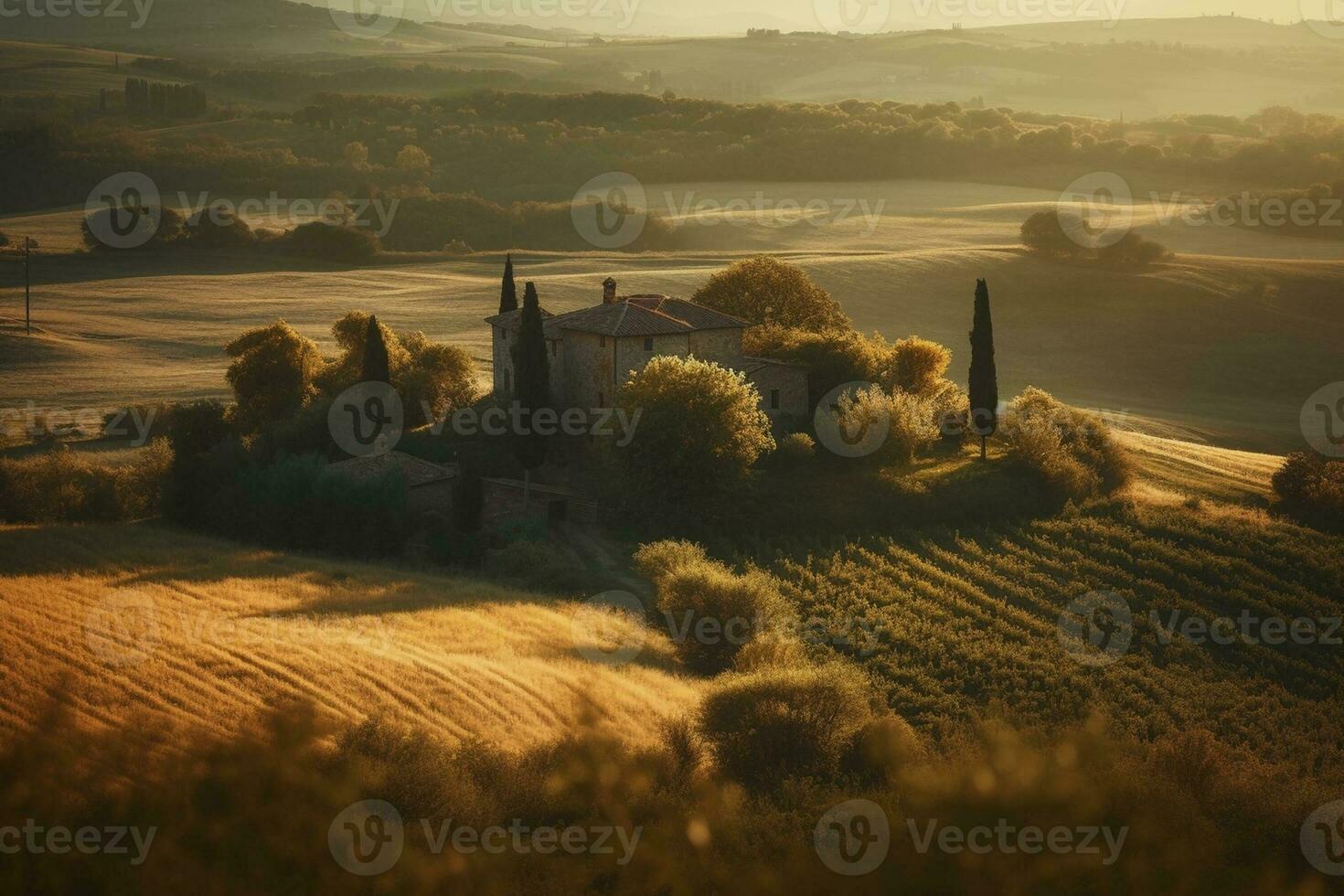 Toscana paesaggio nel tramonto, creato con generativo ai foto