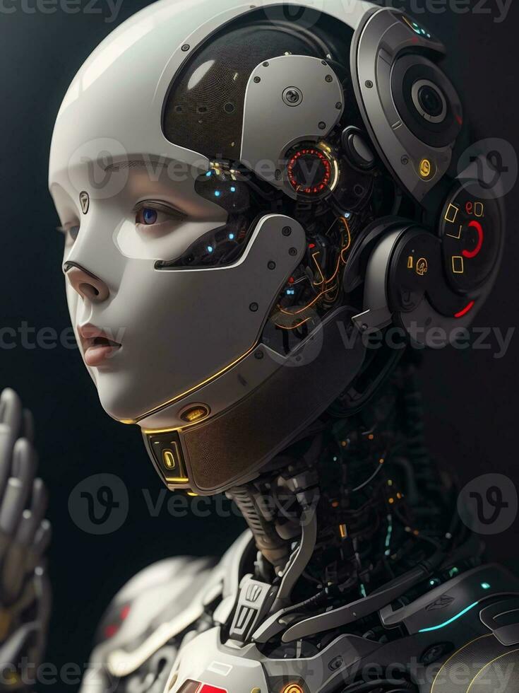 ai generato ai etica donna robot viso Il prossimo generazione foto