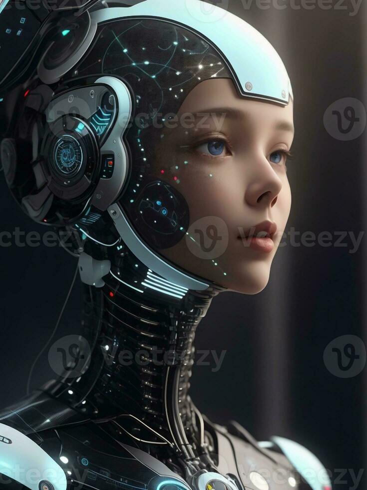 ai generato ai etica donna robot viso Il prossimo generazione foto