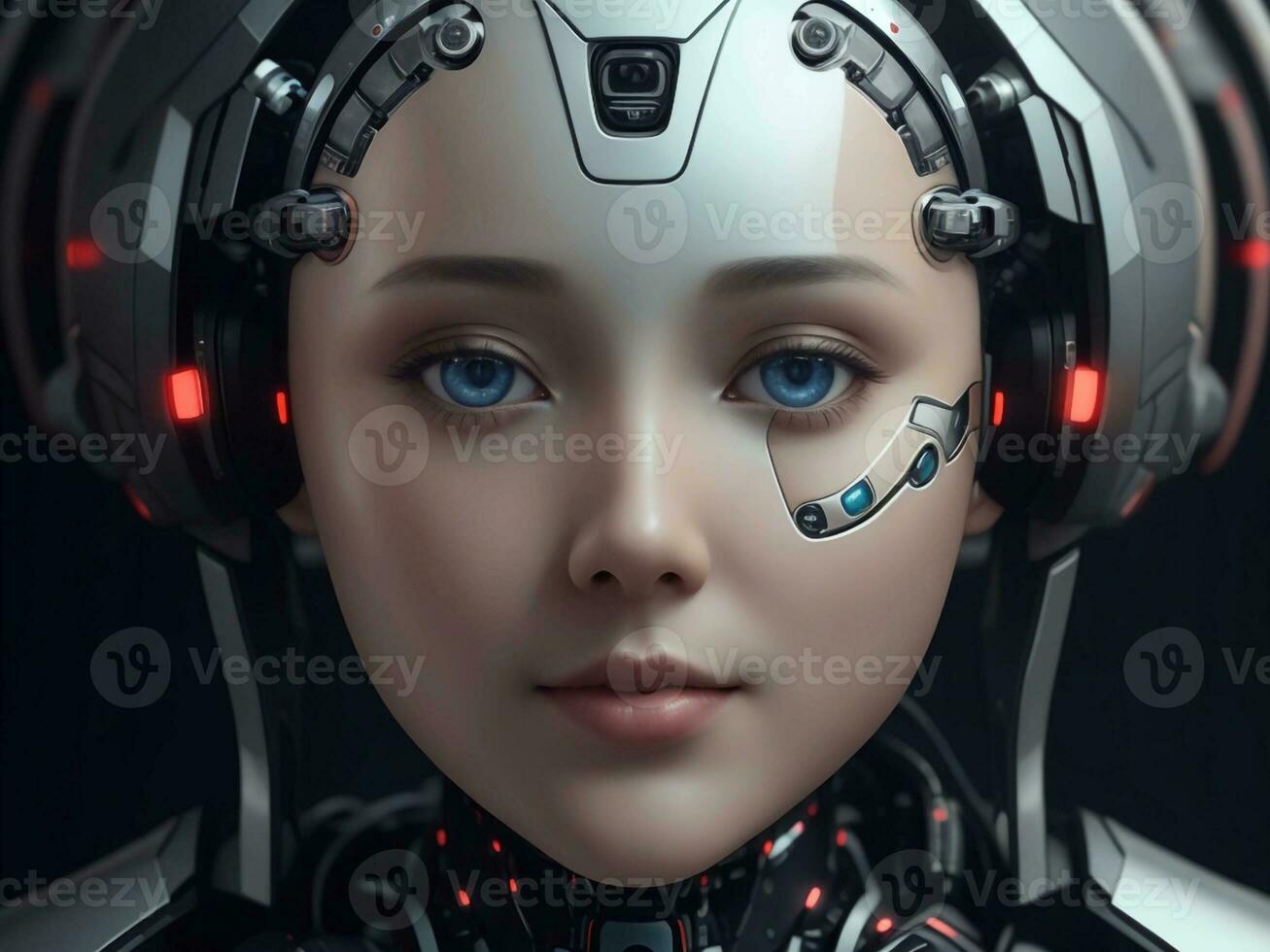 ai generato ai etica donna robot viso Il prossimo generazione foto