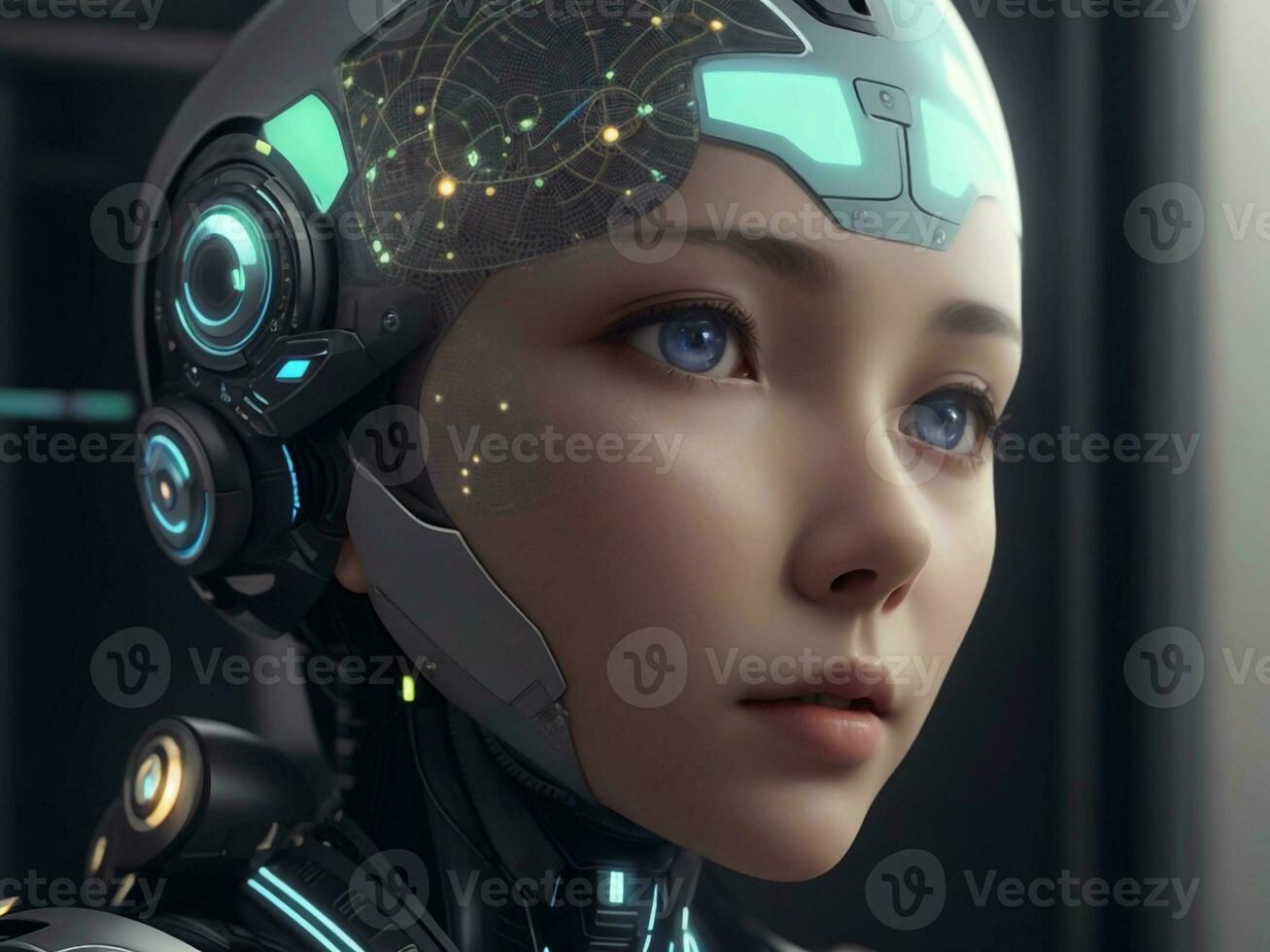 ai generato ai etica donna robot viso Il prossimo generazione foto