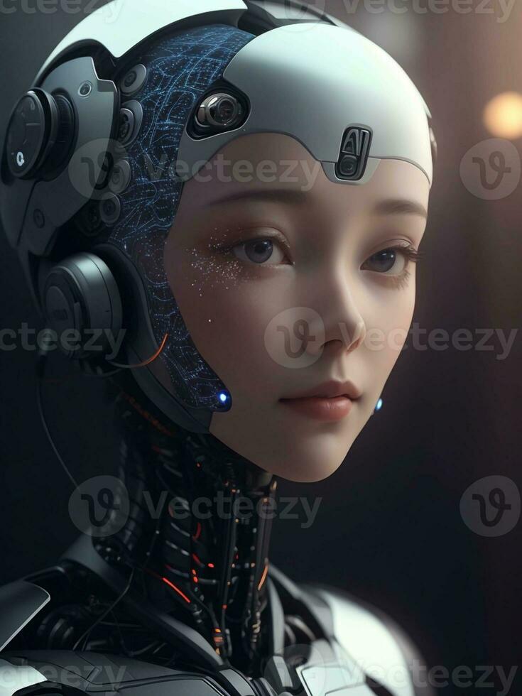 ai generato ai etica donna robot viso Il prossimo generazione foto