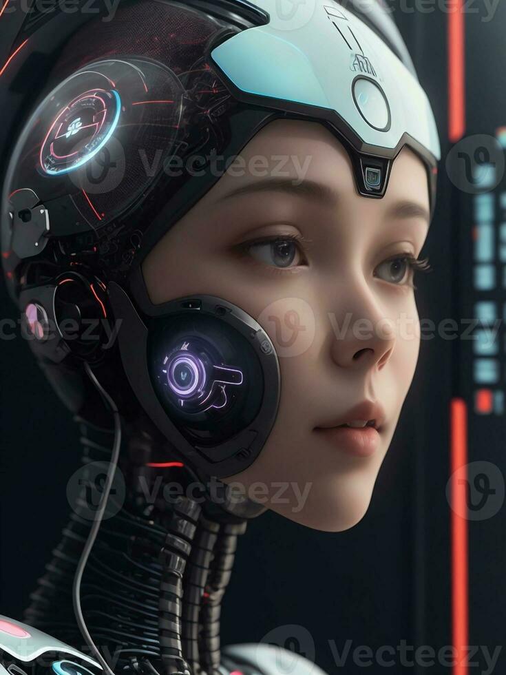 ai generato ai etica donna robot viso Il prossimo generazione foto