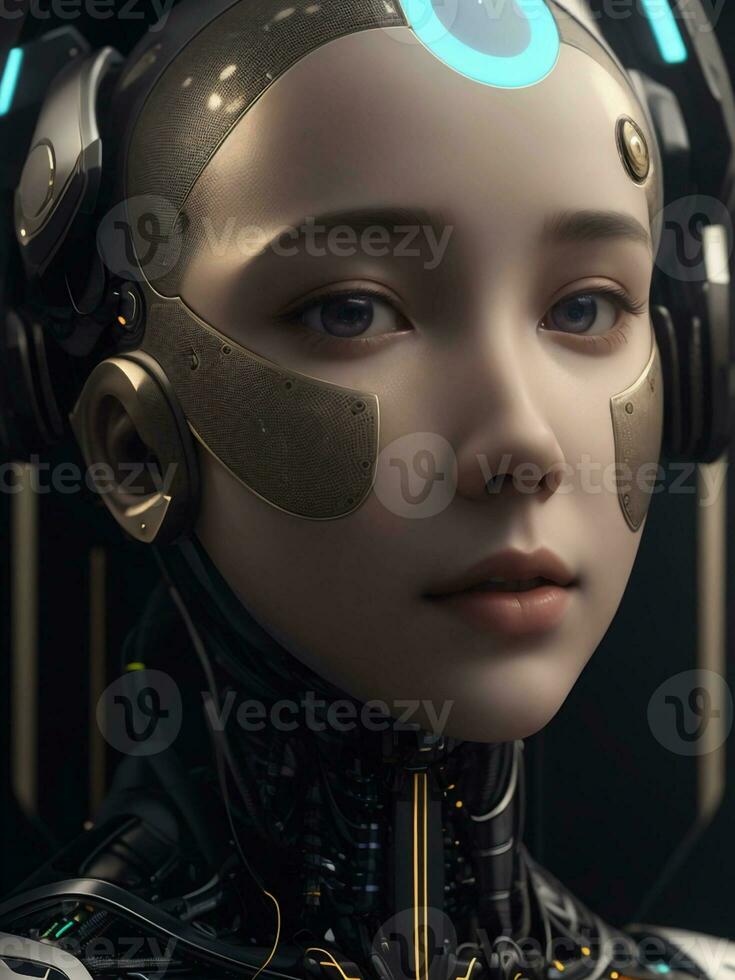 ai generato ai etica donna robot viso Il prossimo generazione foto