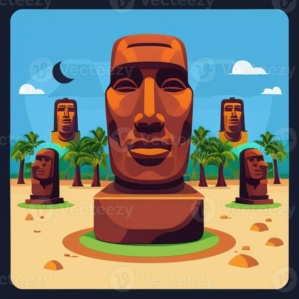 ai generato moai statua pietra testa avatar gamer clip arte etichetta decorazione semplice sfondo culturale foto