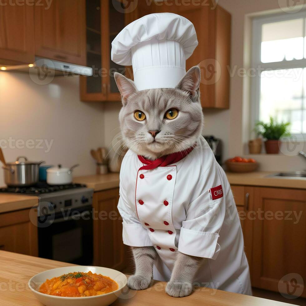 ritratto gatto capocuoco nel il cucina ai generativo foto