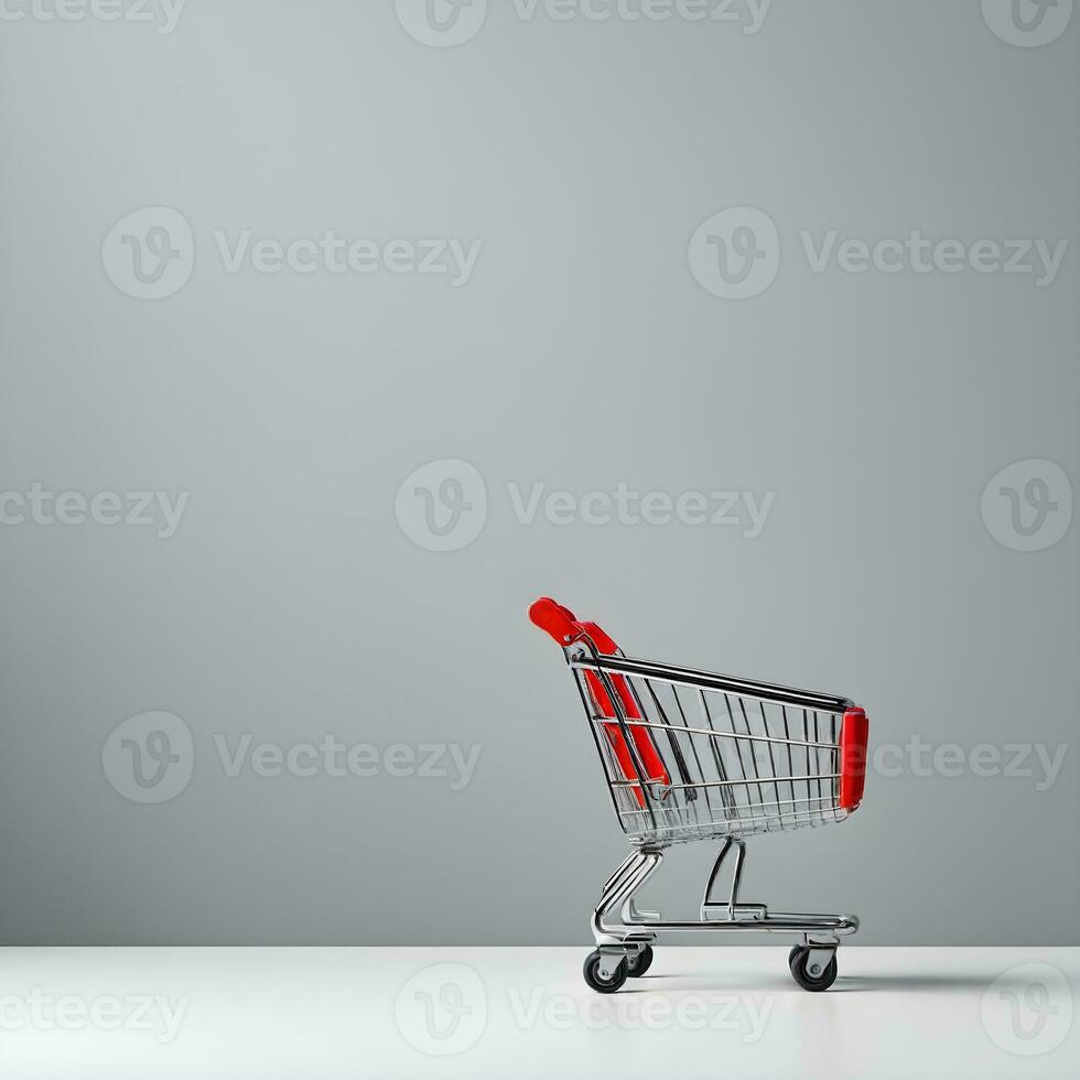shopping carrello su un' bianca sfondo. 3d rendere illustrazione ai generativo foto