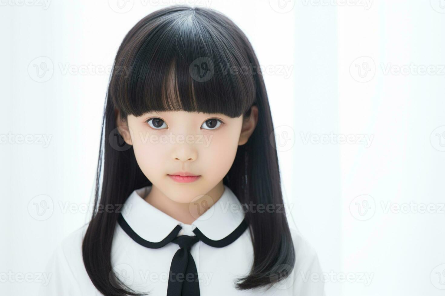 ai generato giapponese elementare scuola ragazza con nero capelli isolato foto