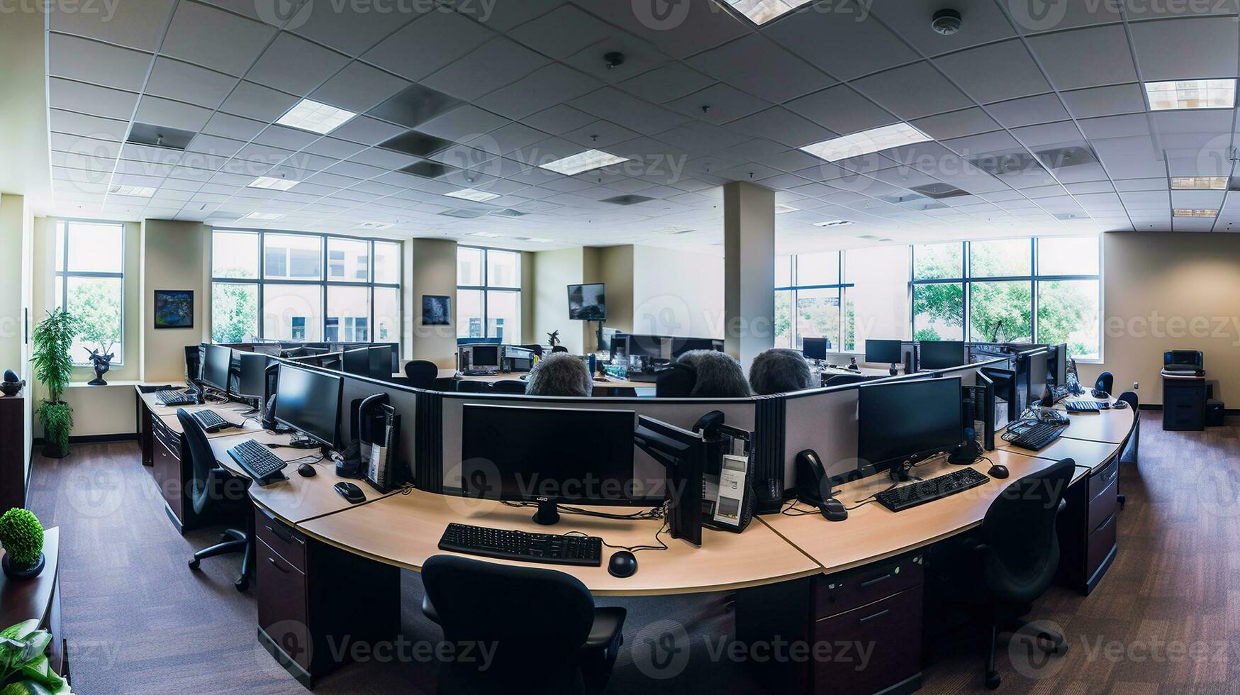 panorama Visualizza di un vuoto chiamata centro operatore spazio di lavoro. generativo ai foto