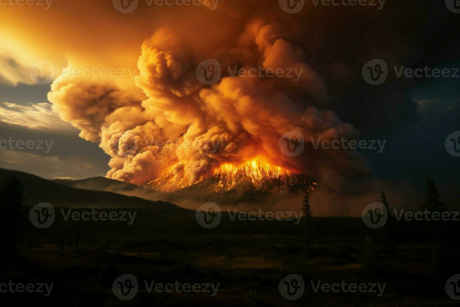 wildfire foresta fuoco inghiotte boschi fuoco si diffonde selvaggiamente ai generato foto