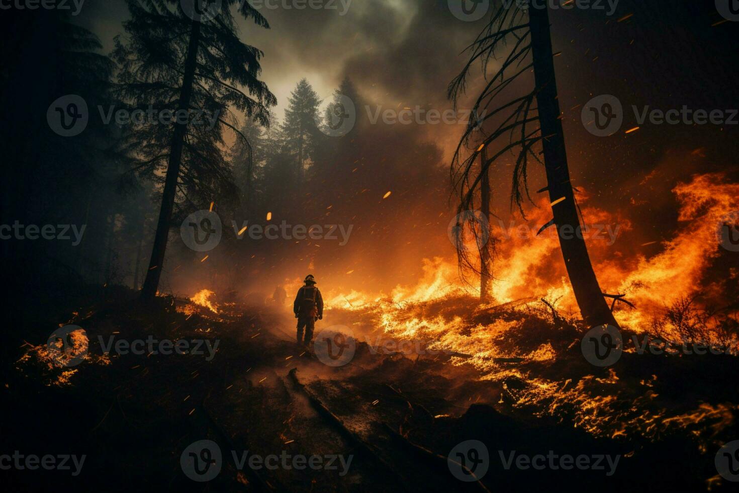 wildfire foresta fuoco inghiotte boschi fuoco si diffonde selvaggiamente ai generato foto