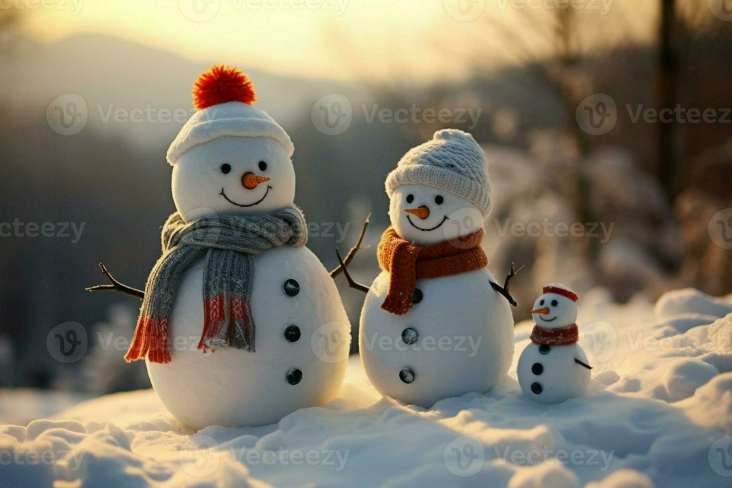 ai generato affascinante pupazzo di neve araldi Natale celebrazione vacanza rallegrare ai generato foto