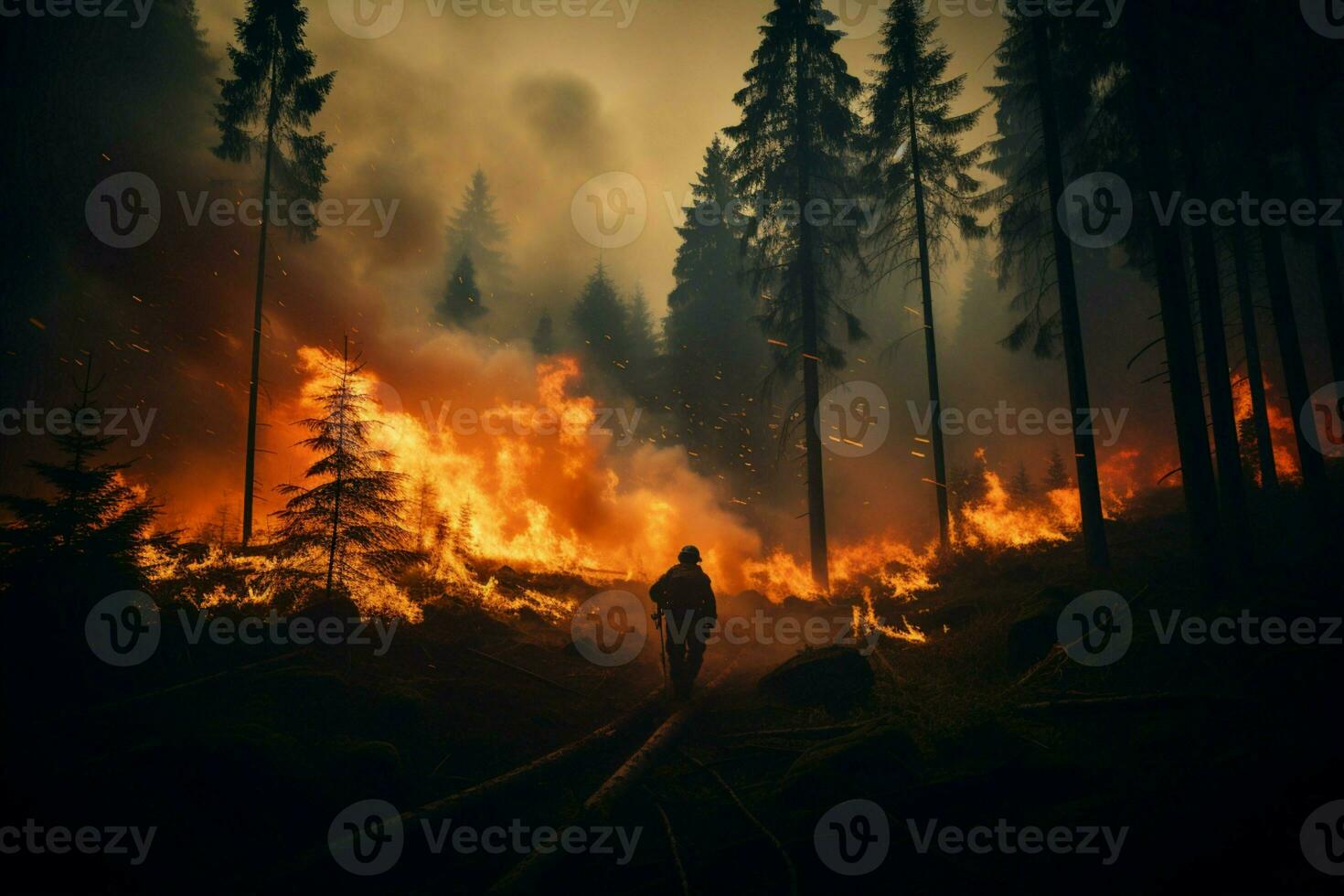 wildfire foresta fuoco inghiotte boschi fuoco si diffonde selvaggiamente ai generato foto