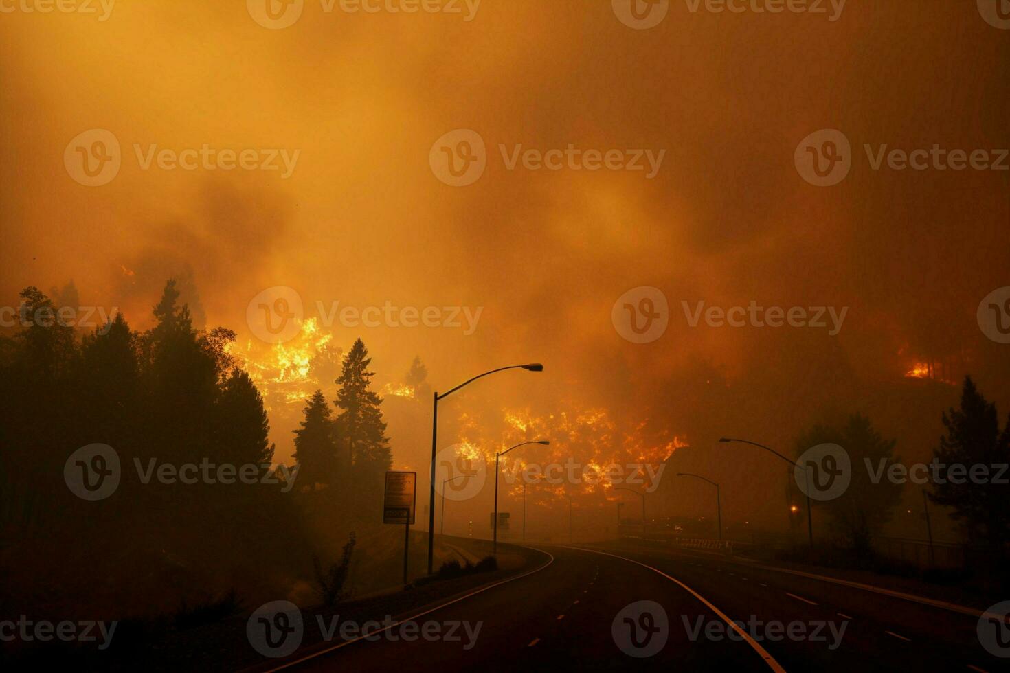 wildfire foresta fuoco inghiotte boschi fuoco si diffonde selvaggiamente ai generato foto