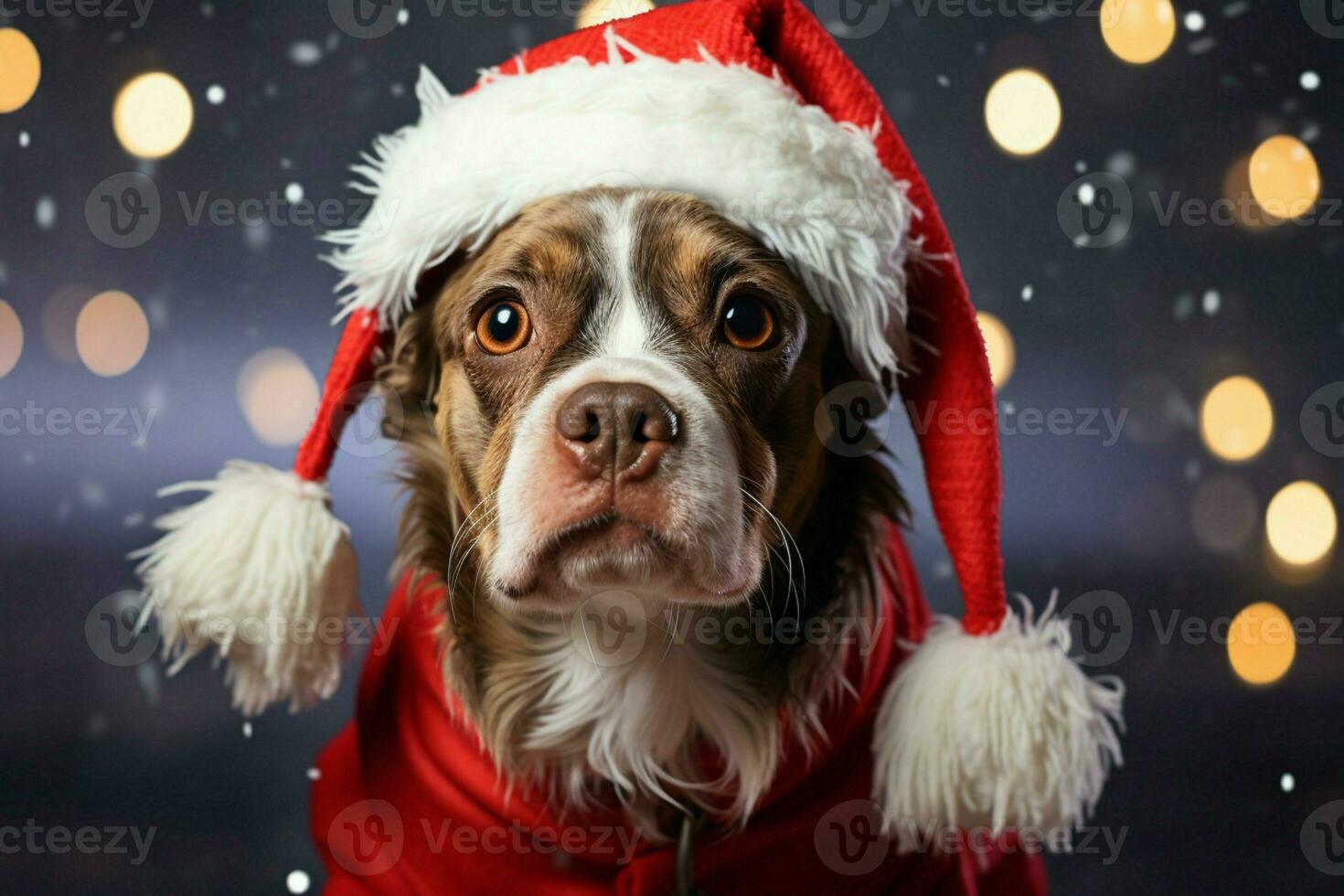 ai generato Natale feste con un' amabile cane festeggiare con festivo decorazioni e vacanza gioia ai generato foto