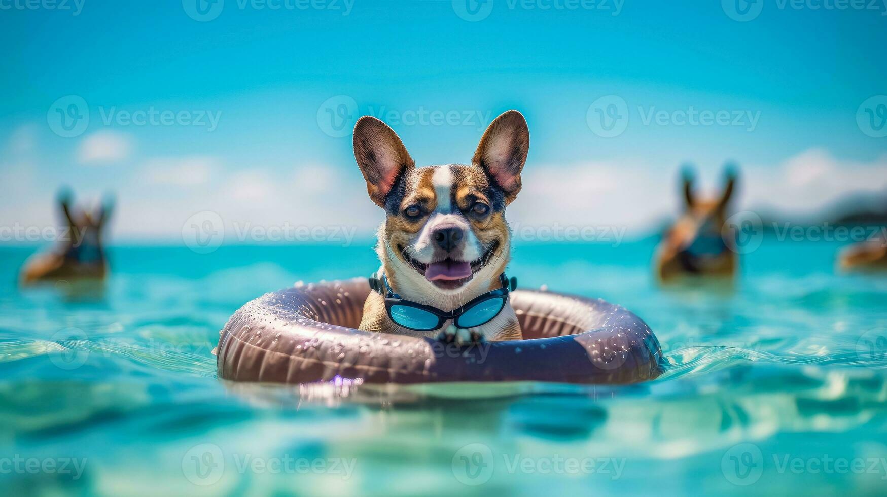 ai generato ritratto contento cane nel un gonfiabile galleggiante squillare isolato su piscina galleggiante , ai generativo foto