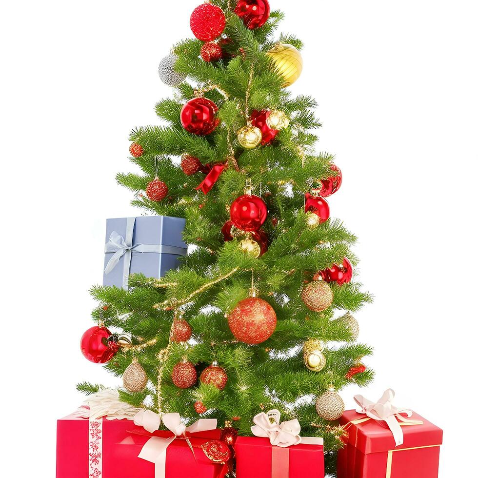 ai generato un' foto decorato Natale albero con i regali isolato su bianca sfondo ai generato