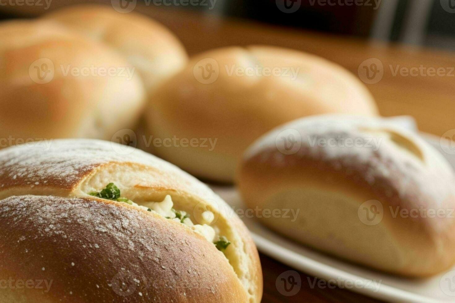 ai generato fresco al forno pane rotoli. professionista foto