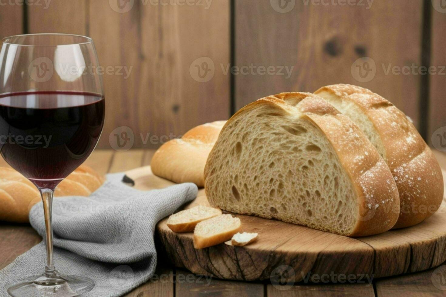 ai generato tazza di vino con pane. professionista foto