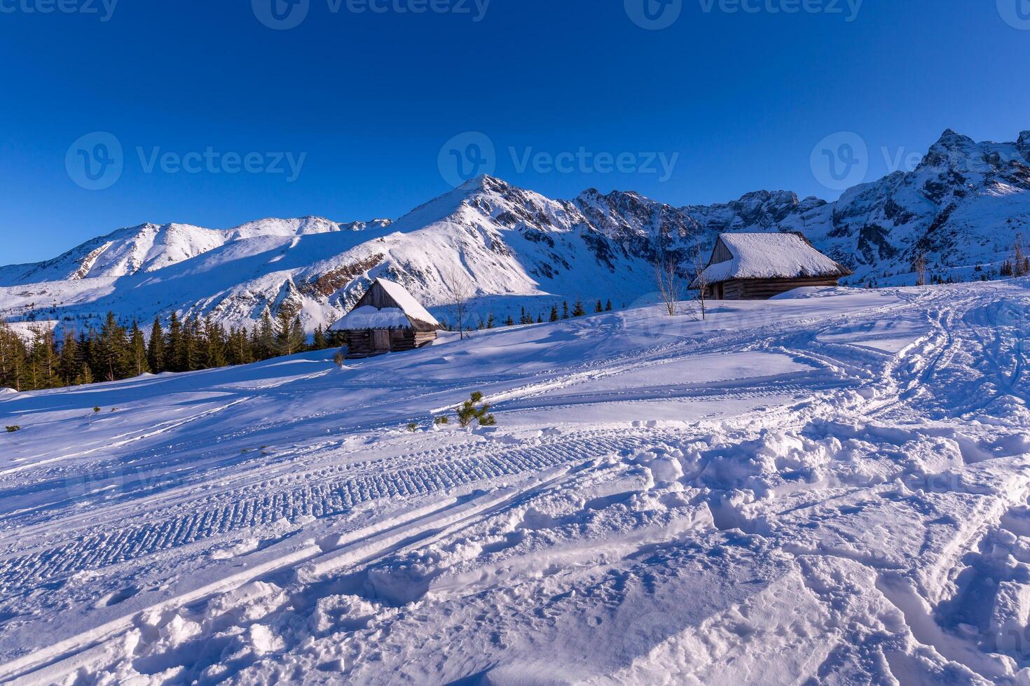 inverno paesaggio di hala gasienicowa vale gasienicowa nel tatra montagne nel Zakopane, Polonia foto