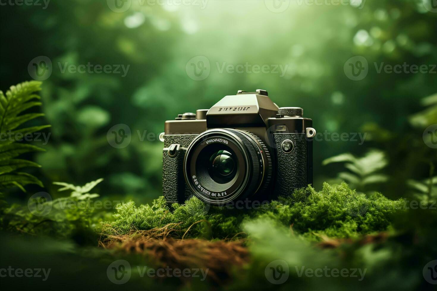 verde telecamera su erba con natura bokeh sfondo. natura concetto. foto